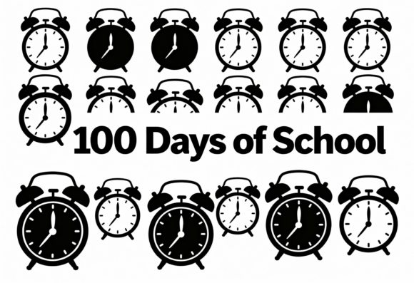 100 Days of School Alarm Clock Icons