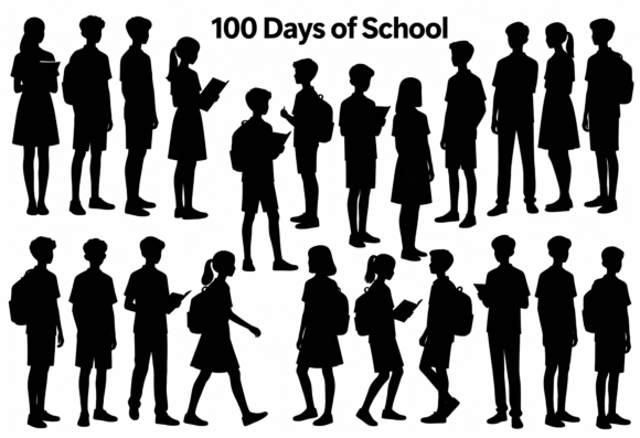 100 Days of School Silhouette Students