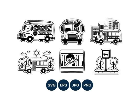 Children School Bus Line Art Graphics