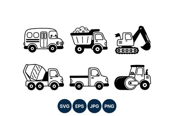 Construction Vehicle Icons Black White Graphics and Crafts