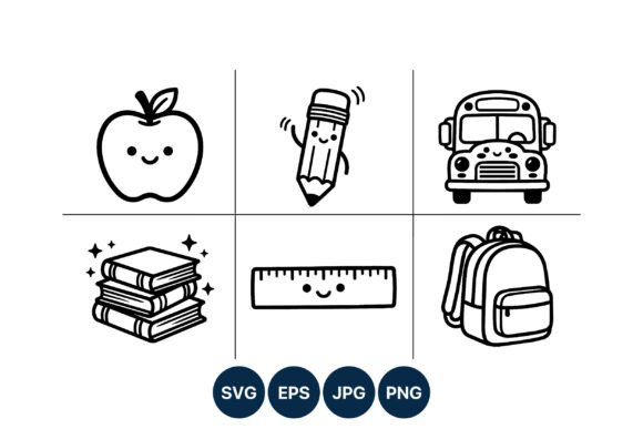 Cute School Supplies Icons for Graphics and Crafts Projects