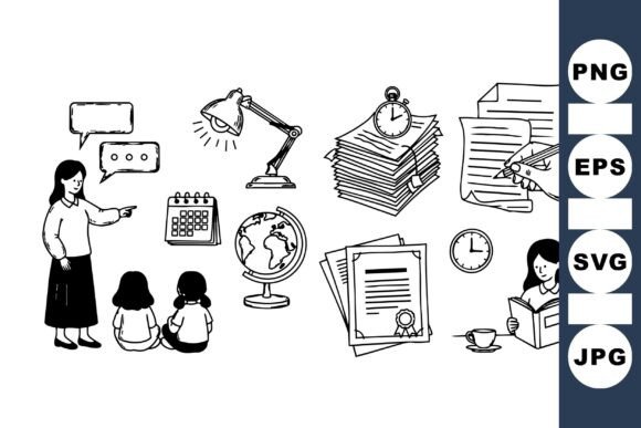 Hand Drawn School Vector Set: Graphics and Crafts in One