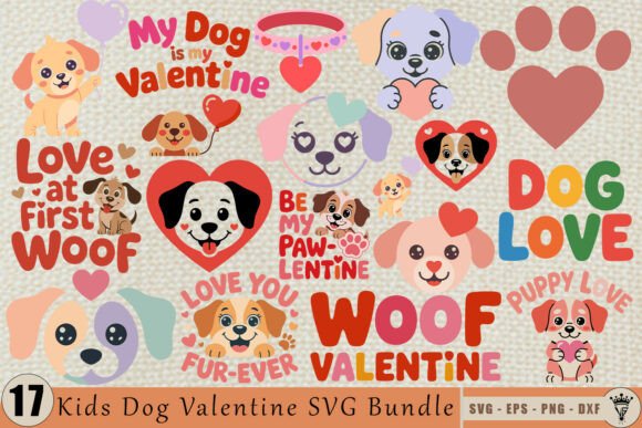 Kids Dog Valentine SVG Bundle: Graphics for Crafts & Content