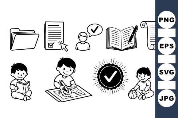 Kids School Task Icon Set for Crafts and Graphics