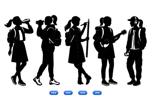 School Girls Silhouette Set for Crafts and Graphics
