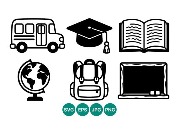 School Icons Black White Vector Art