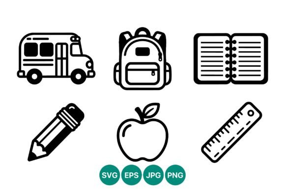 School Icons Black White Vector Set Review for Real Embroidery Projects