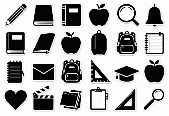 School Icons Clipart Black and White