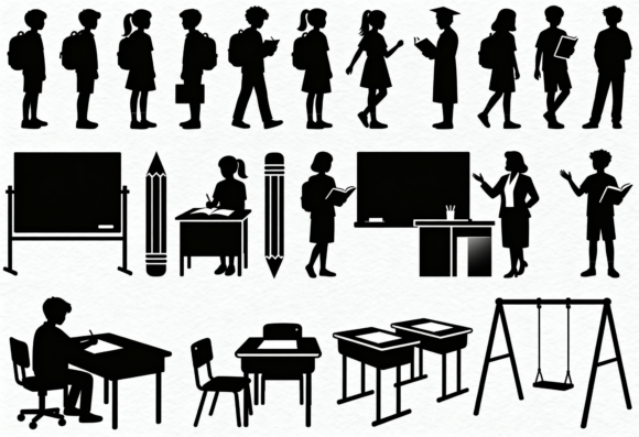 School Kids and Classroom Silhouettes