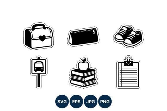 School Supplies Black White Icons Graphics