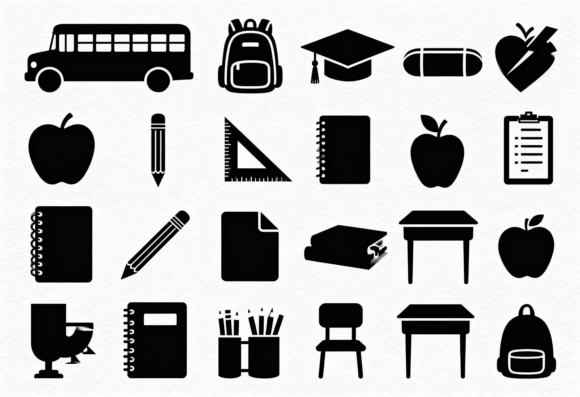 School Supplies Icons Bundle: A Versatile Graphics Kit for Crafts and Creative Brands