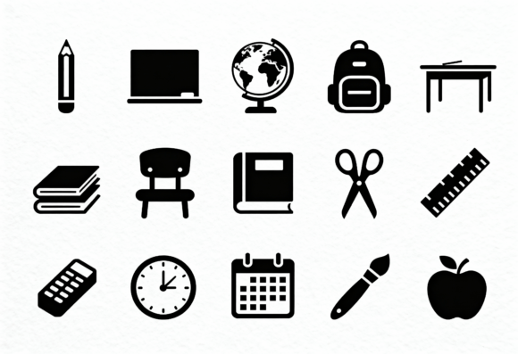 School Supplies Icons Clipart Vector: A Graphics Asset for Creative Publishing
