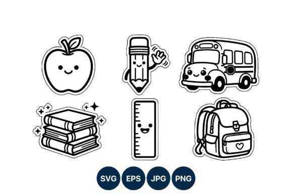 Smiling School Supplies Vector Icons: A Versatile Asset for Crafts and Graphics